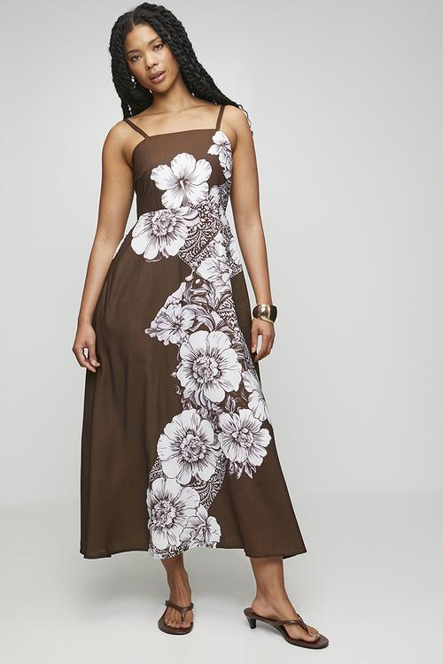 S/Less Strappy Boobtube Printed Floral A-Line Maxi Dress - Chocolate