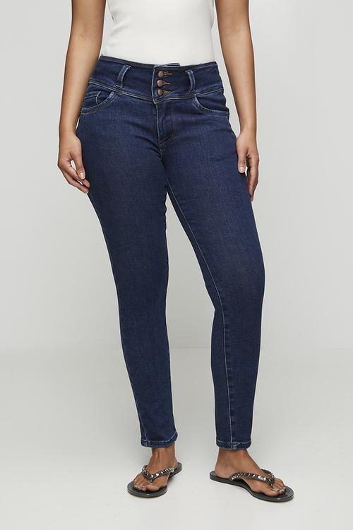High Waist Easy Wearing Flare Leg Jean With Front Laid On Pockets - Dark Blue