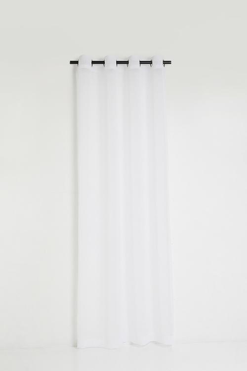 Linen Look Textured Slub Semi Sheer Eyelet Curtain - White