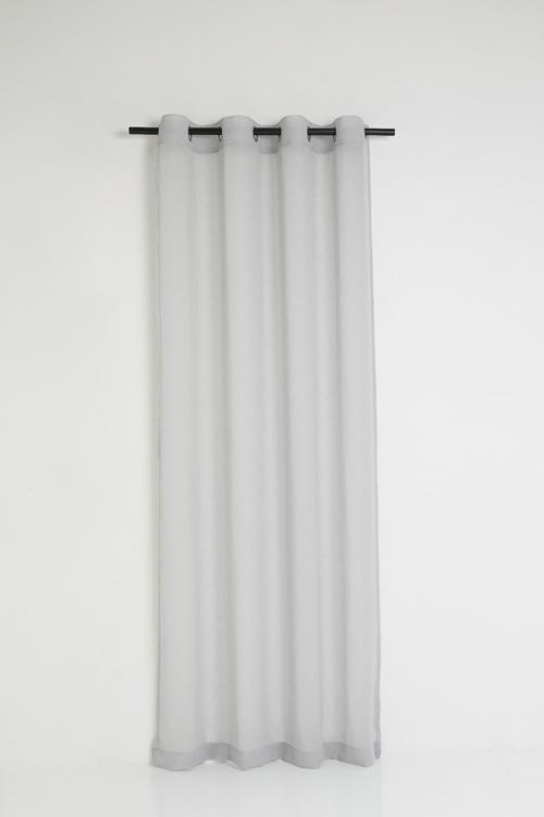 Linen Look Textured Slub Semi Sheer Eyelet Curtain - Grey