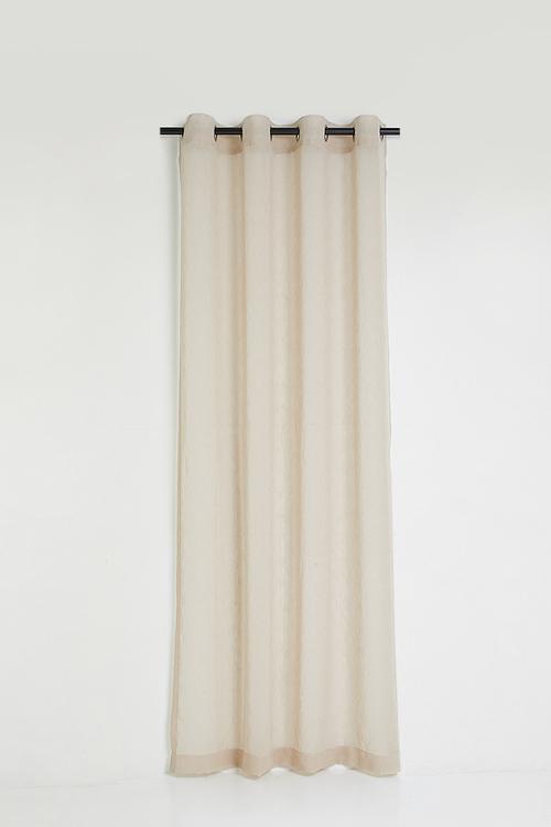 Linen Look Textured Slub Semi Sheer Eyelet Curtain - Oatmeal