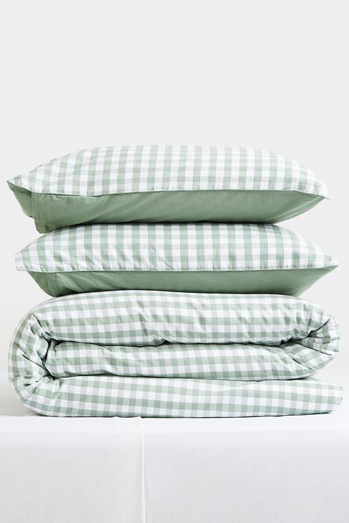 Alcove Cotton Yarn Dye Check Duvet Cover - Olive & White