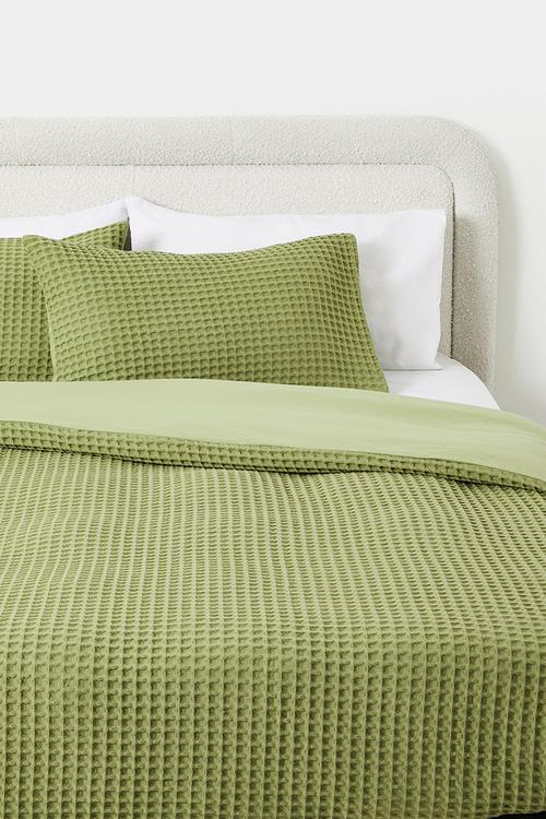 Mesa Cotton Waffle Duvet Cover Set - Sage