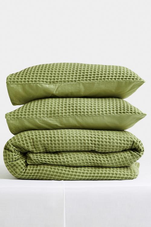 Mesa Cotton Waffle Duvet Cover Set - Sage