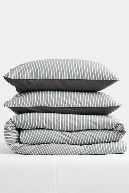 Slate Cotton Yarn Dye Stripe Duvet Cover - Grey