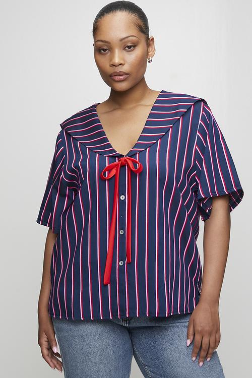 Plus Le Weekend Sailor Collar Shirt - Navystripe
