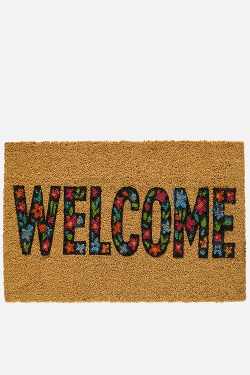 Printed coir welcome - brown