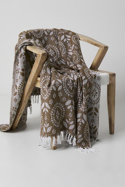 Floral Cotton Throw - Natural