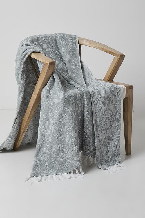 Floral Cotton Throw - Blue