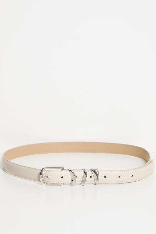 Lilac Slim Belt With Stackled Silver Belt Keepers - Beige