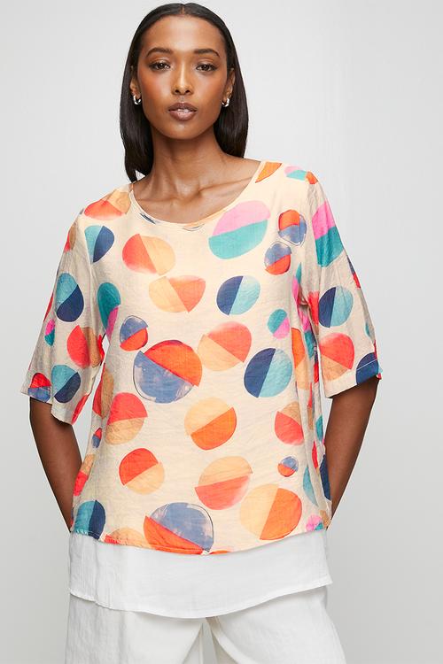Half Sleeve Regular Fit With Under Slip On Front And Back Hem - Multi Orange
