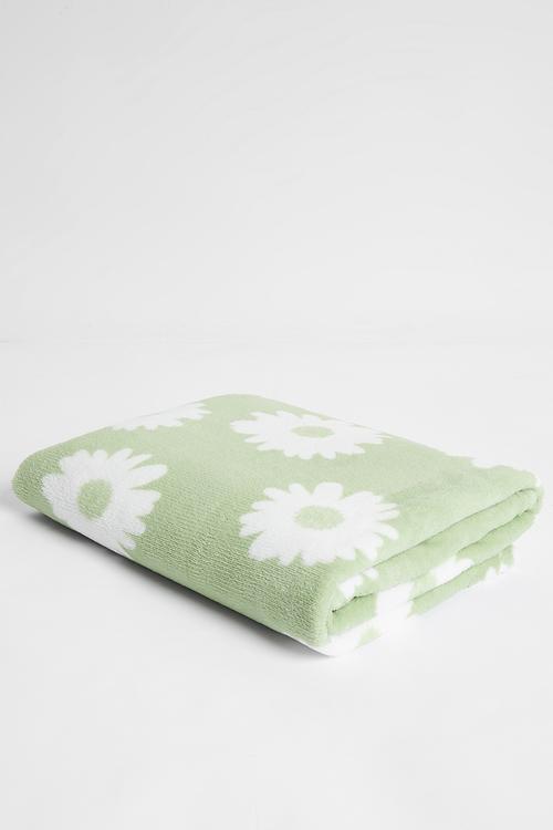 Floral Fleece Throw - Green