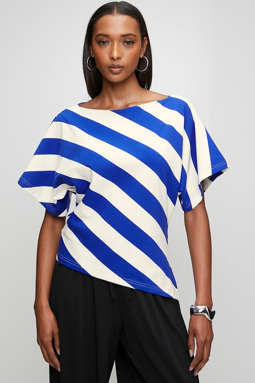 Asymmetrical Striped Tee - Ink/Milk