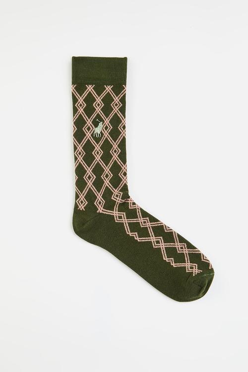 Interlock Pattern Sock - Olive Multi