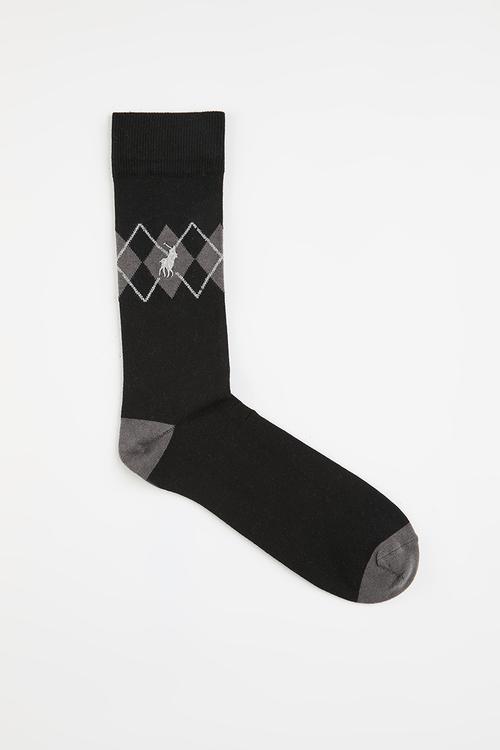 Contrast Argyle Crew Sock - Black Multi