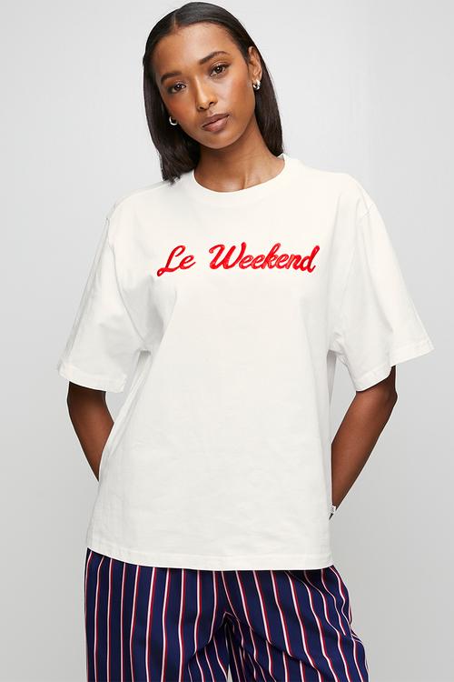 La Weekend Red Print Tee - White