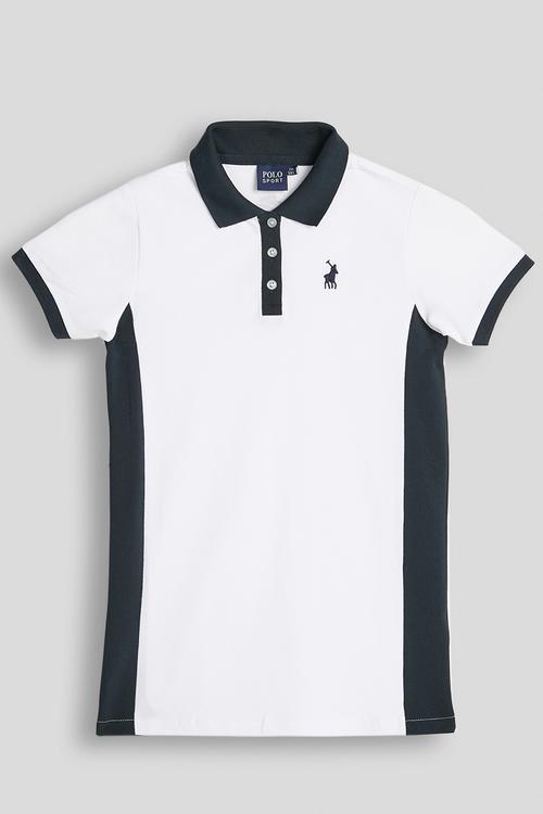 Girls Demi Colour Blocked Short Sleeve Golfer Dress - White