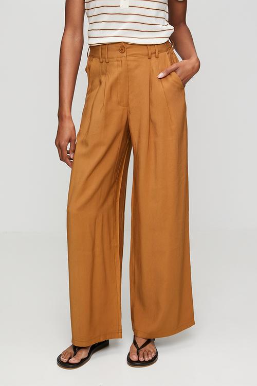 High Waist Straight Leg Trouser - Brown