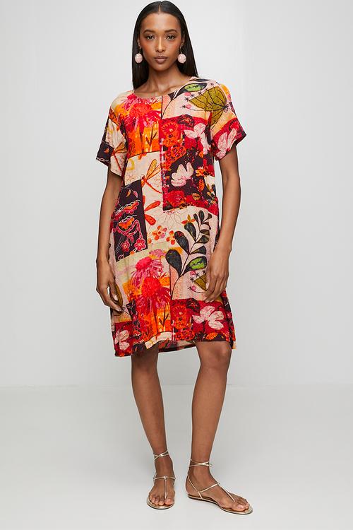 S/S Front Pocket Easy Wearing T-Shirt Dress - Orange