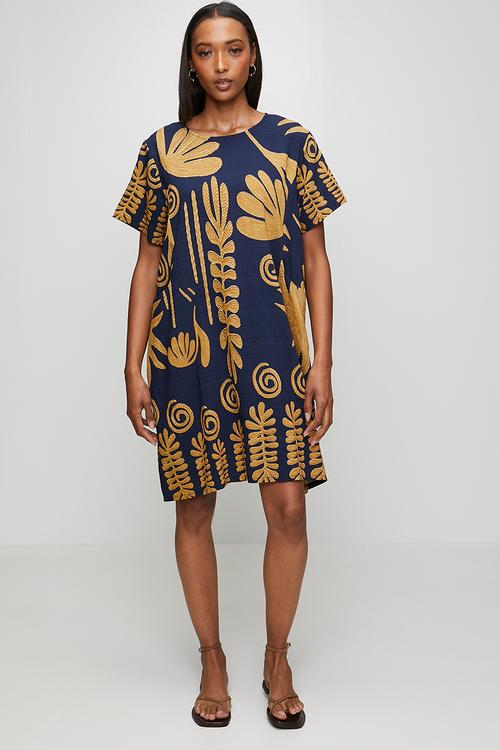 Short Sleeve Front Pocket Easy Wearing T-Shirt Dress - Navy