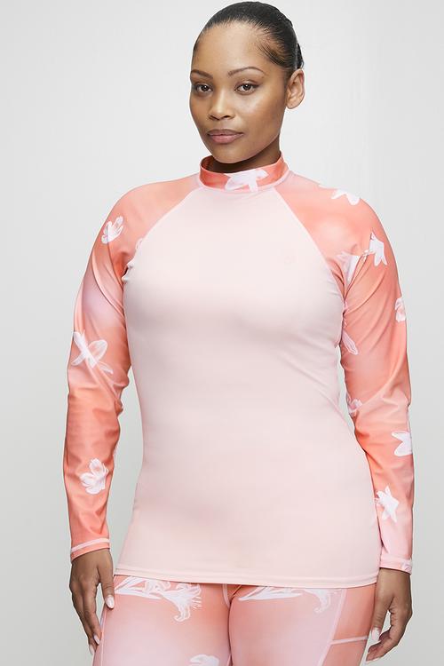 Plus ladies long sleeve rashie - floral sunset