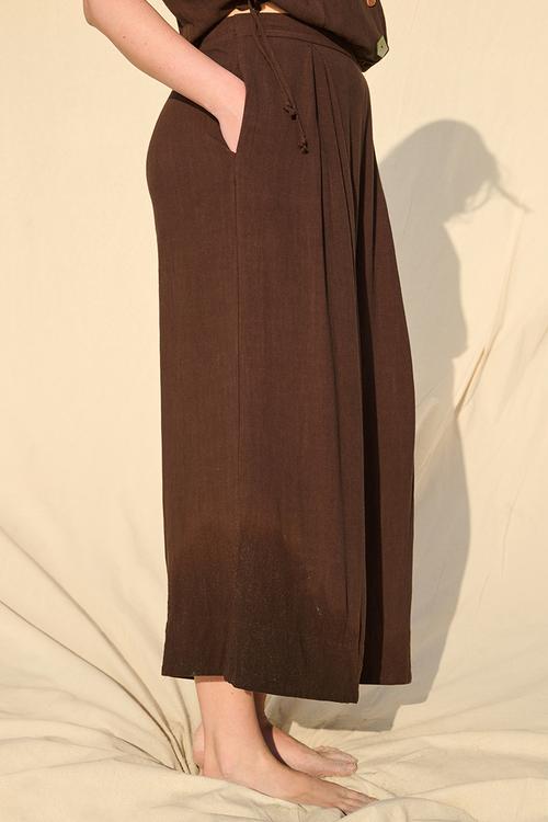Plus Deep Invert Wide Leg Cropped Pant - Dark Chocolate