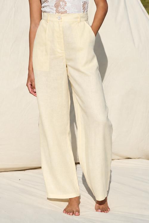 Plus 100% Linen Full Length Pant - Yellow
