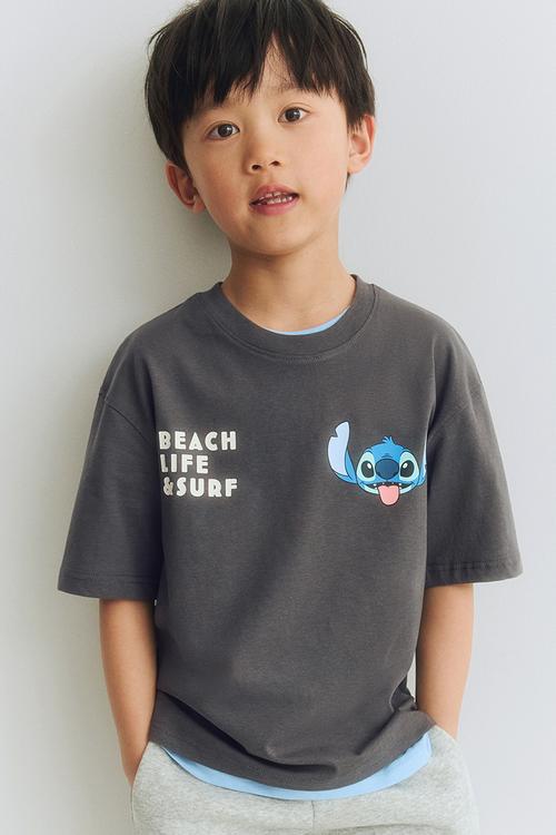 Oversized printed t-shirt - dark grey/lilo & stitch