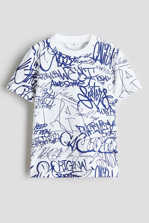 Printed cotton t-shirt - blue/patterned