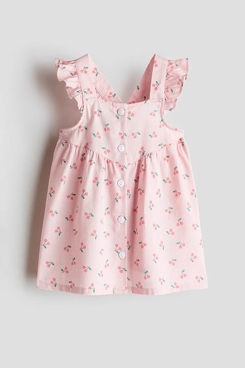 Flounce-trimmed cotton dress - pink/cherries