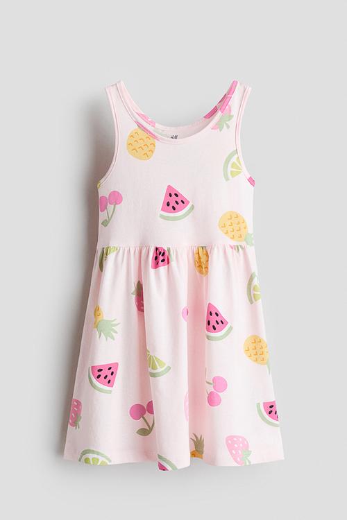 Patterned cotton dress - light pink/fruits