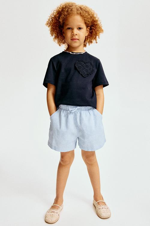 Linen-blend shorts - blue/striped