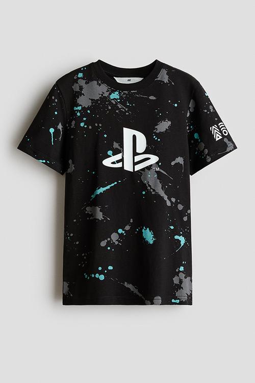 Print-motif cotton T-shirt - black/playstation