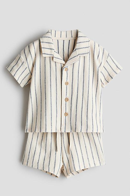 2-Piece cotton jersey set - light beige/blue striped