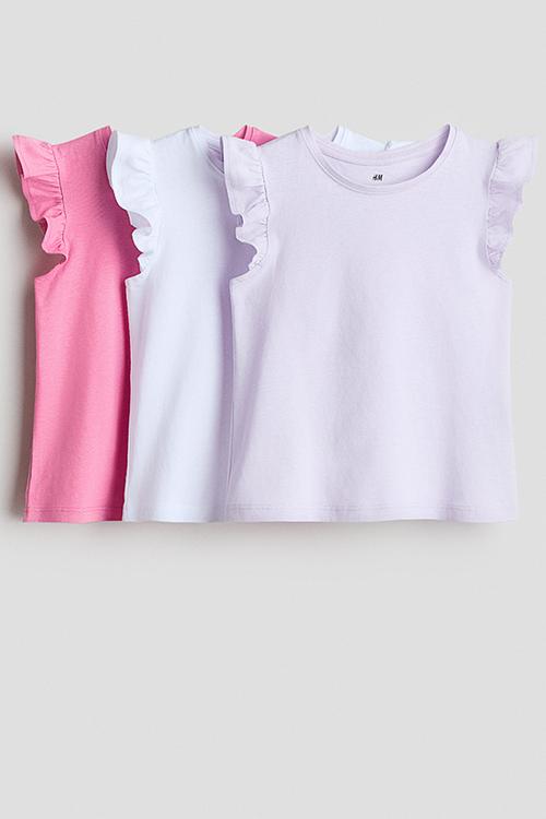 3-Pack flutter-sleeved tops - pink/white/lilac