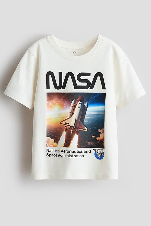 Printed cotton t-shirt - cream/nasa