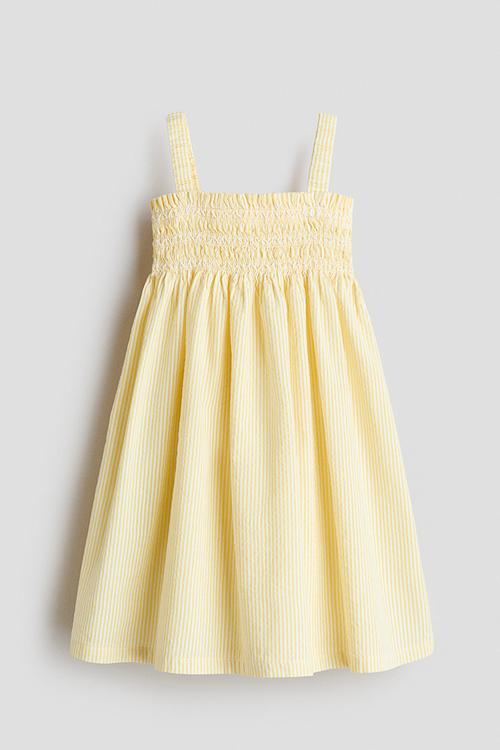 Smocked strappy dress - light yellow