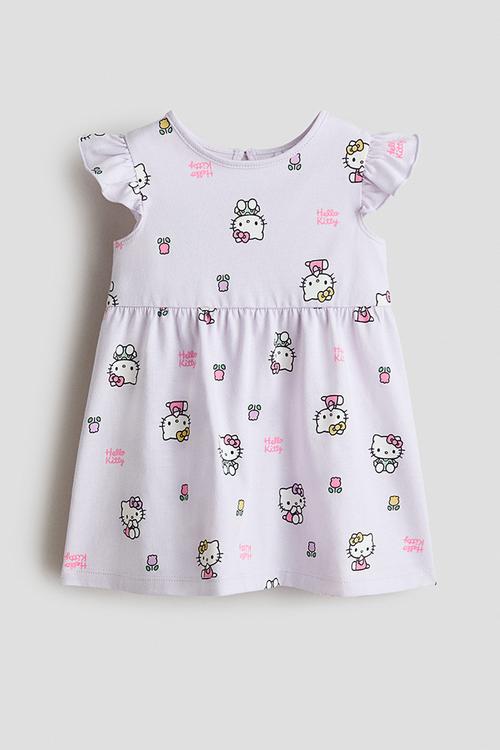 Printed cotton dress - light purple/hello kitty