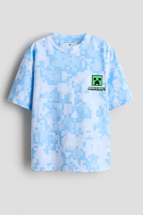 Printed T-shirt - light blue/minecraft