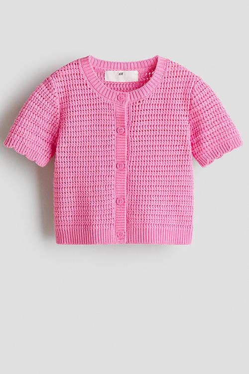 Textured-knit cardigan - pink