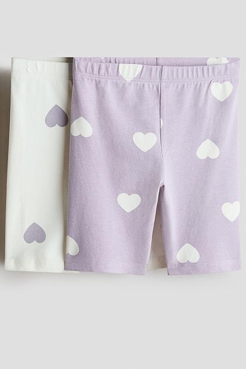 2-pack cotton cycling shorts - white/lilac hearts