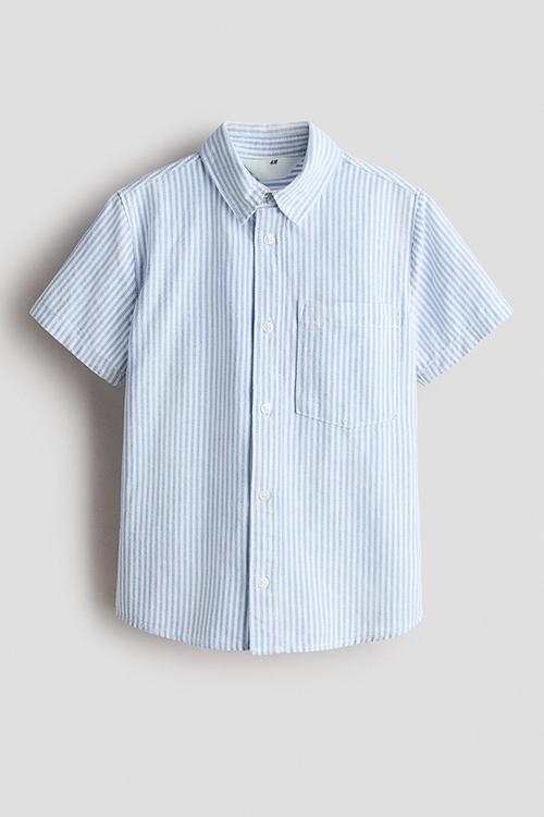 Short-sleeved cotton shirt - blue/white striped