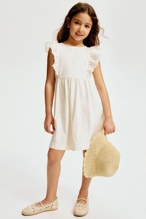 Flounce-trimmed cotton dress - cream
