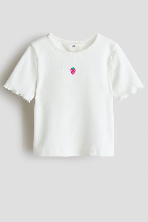 Ribbed top - white/strawberry