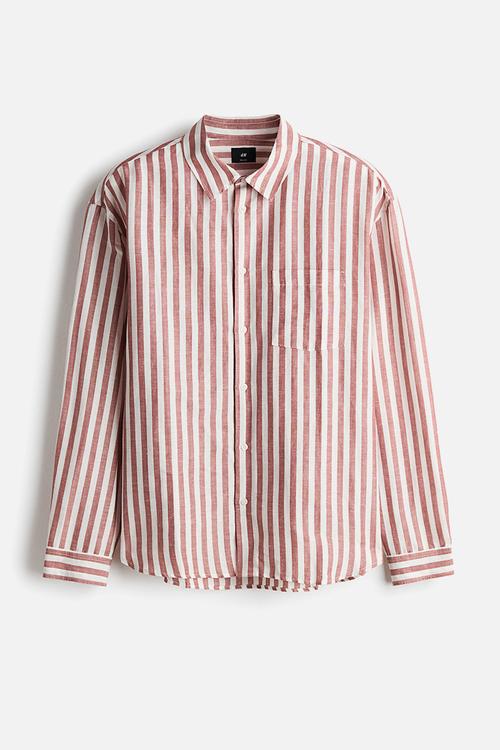 Relaxed fit linen-blend shirt - rust red/striped