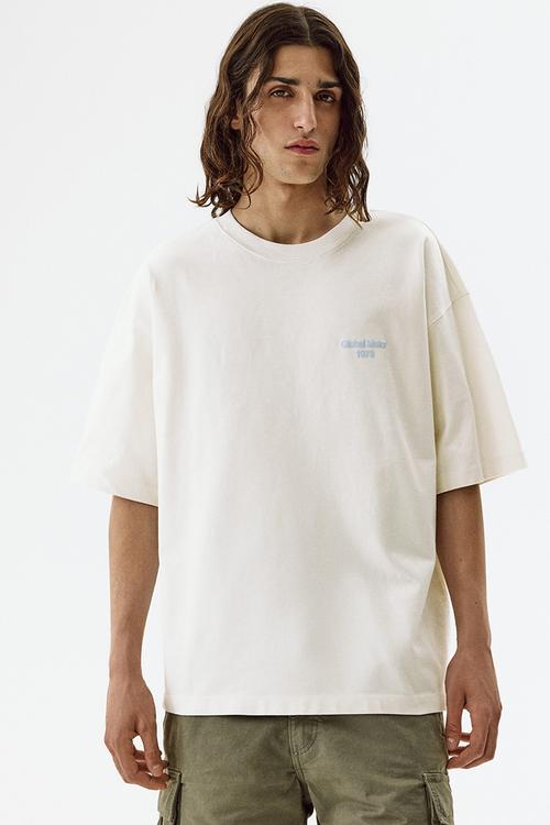 Oversized fit printed cotton t-shirt - cream/car