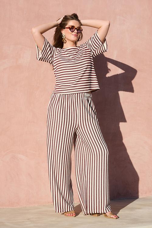 Plus Knitted Stripe Tee - Choc/Milk