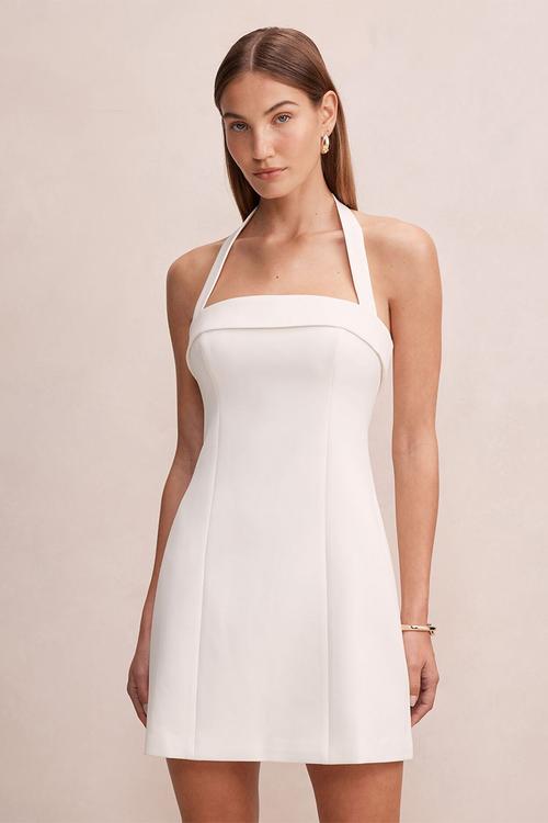 Shelly halter mini dress in porcelain