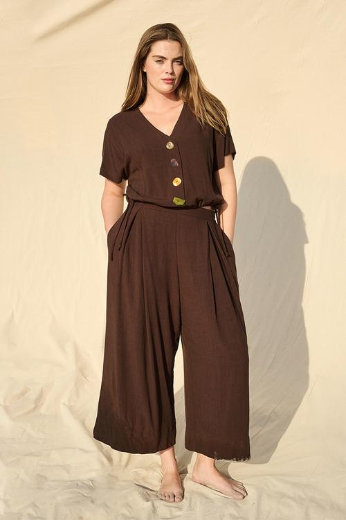 Perpex Button Detail Dolman Sleeve Top  - Dark choc