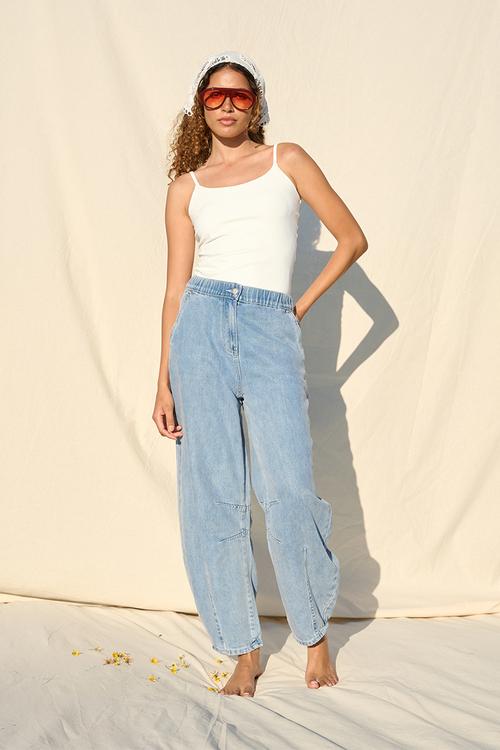 Plus Lyocell Barrel Jeans - Bleached Wash